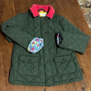 Mini Boden Olive Jacket with Coral and Floral Collar roll up sleeves